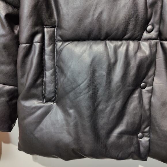 Avec les Filles With the Girls Sz XL Black Faux Leather Puffer Coat Oversized - Picture 4 of 8